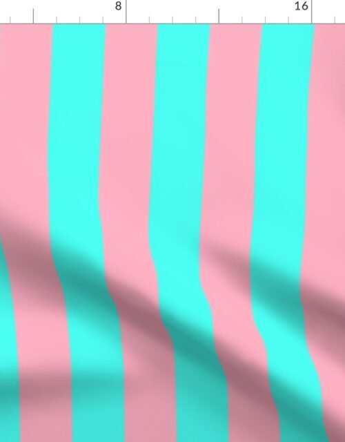 2 inch Wide Vertical Palm Beach Pink and South Beach Aqua Cabana Stripes Fabric