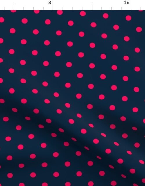 Navy and Hot Pink Polka Dots Fabric