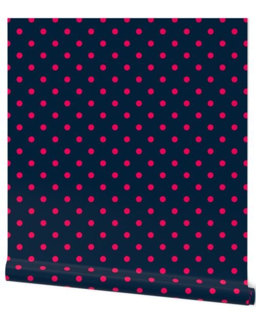 Navy and Hot Pink Polka Dots Wallpaper