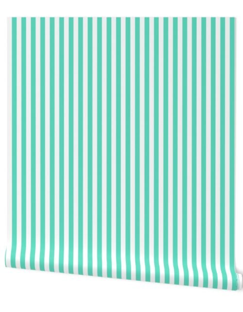 Aqua Sailor 1/2″ Thin Stripes Wallpaper