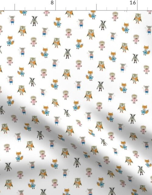 Forest Friends Woodland Animals Water Colors on White Fabric