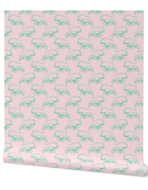 Aqua Shrimp on Pink Wallpaper