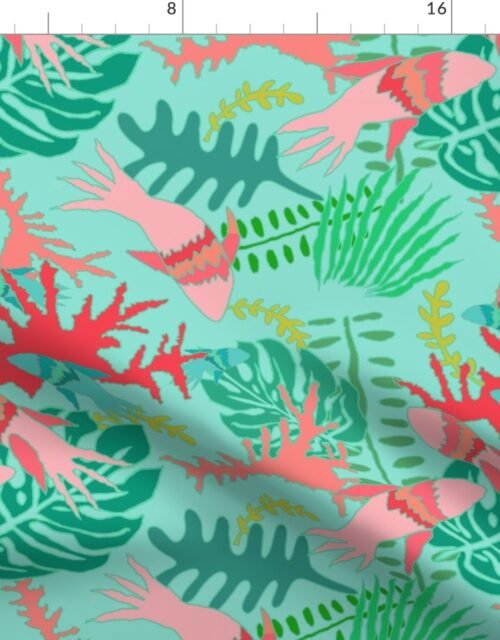 Coral Fish Under the Aqua Sea Fabric