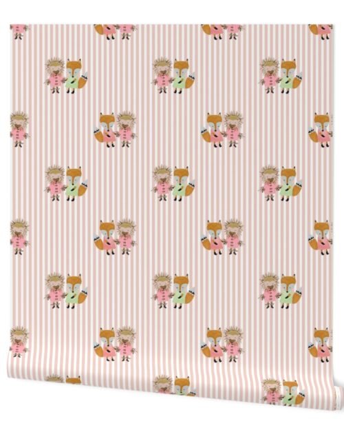 Foxie and Hedgie Pink Stripe Wallpaper