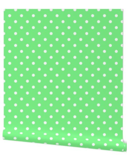 Apple Green and White Polka Dots Wallpaper