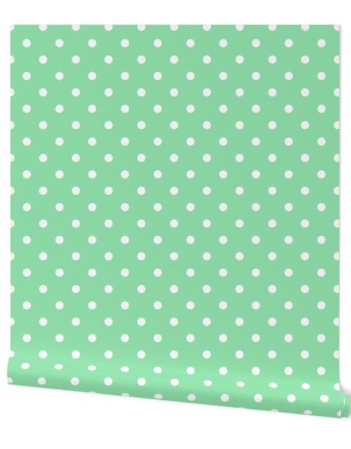 Mint Green and White Polka Dots Wallpaper