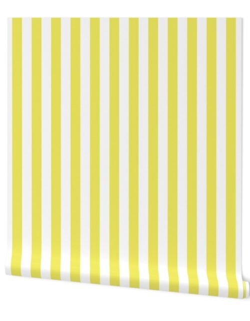 Citron and White Wide Stripes Wallpaper