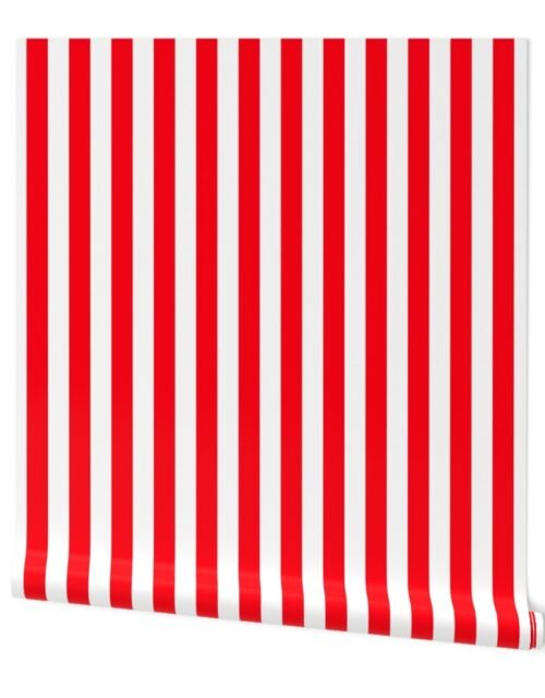 Carmine Red and White Stripes Wallpaper