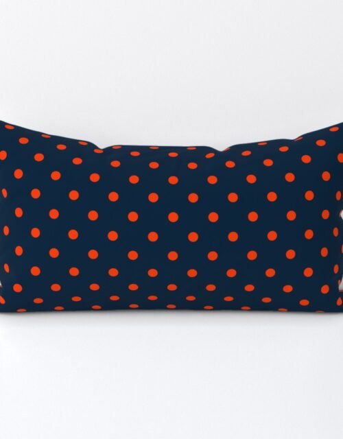 Navy and Orange Polka Dots Lumbar Throw Pillow