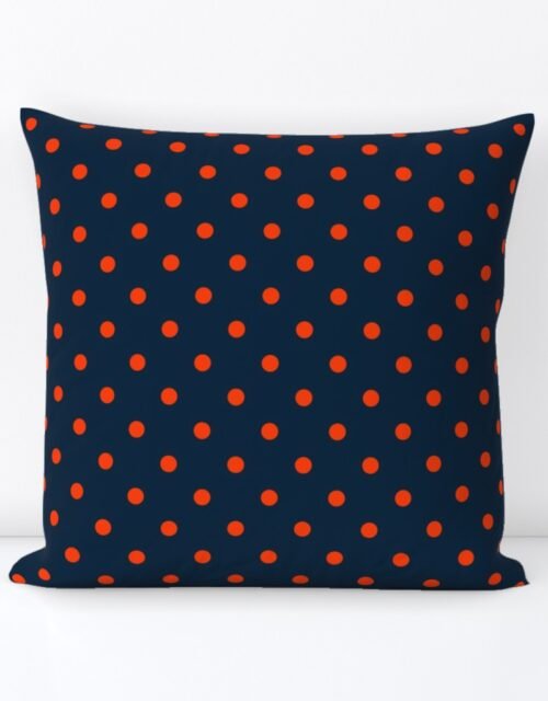 Navy and Orange Polka Dots Square Throw Pillow