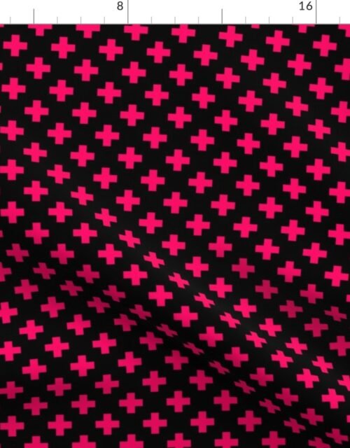 Hot Neon Pink Crosses on Black Fabric