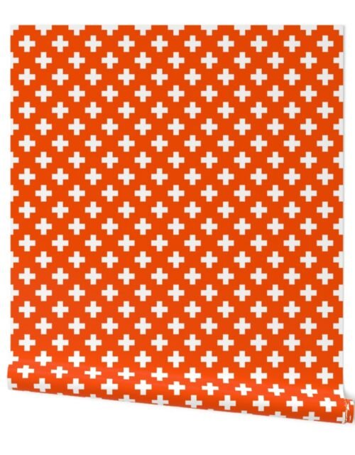 White Crosses on Bright Orange Wallpaper