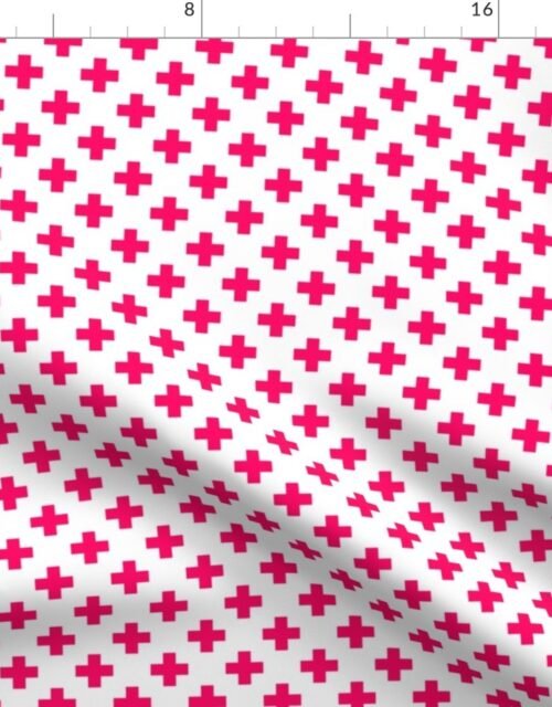 Hot Neon Pink Crosses on White Fabric