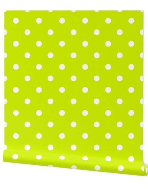 White Polkadots on Lime Punch Wallpaper