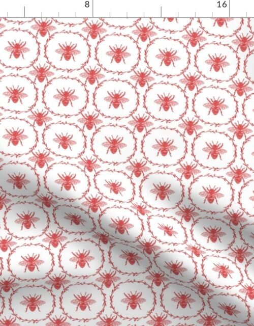 Royal Queen HoneyBees in Red with Wreaths Fabric