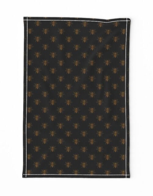 Royal Gold Queen Bees on Black Tea Towel