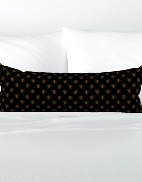 Royal Gold Queen Bees on Black Extra Long Lumbar Pillow
