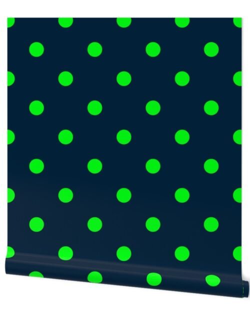 Navy and Neon Lime Green Jumbo Dots Wallpaper