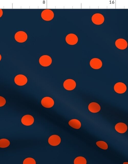 Navy and Neon Orange Jumbo Dots Fabric