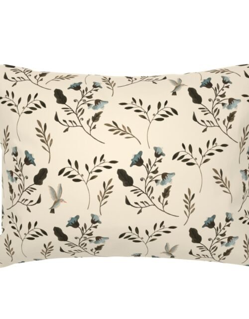Blue Bluebells and Bluebirds Floral Pattern Cream Standard Pillow Sham