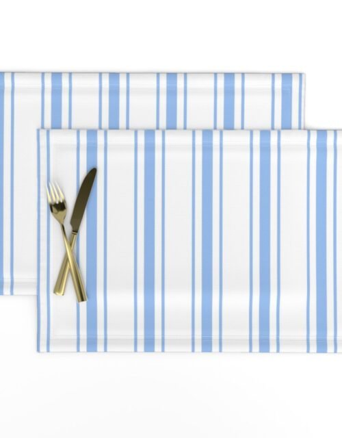 Mattress Ticking Wide Striped Pattern in Pale Blue and White Placemats