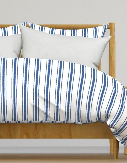 Mattress Ticking Wide Striped Pattern in Dark Blue and White Duvet Cover