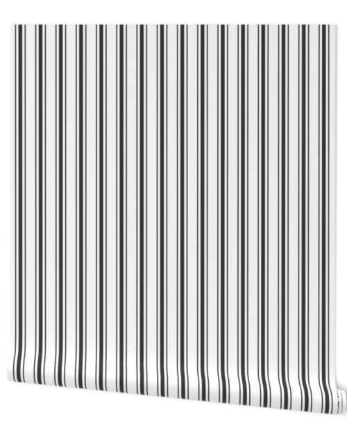 Mattress Ticking Wide Striped Pattern in Dark Black and White Wallpaper