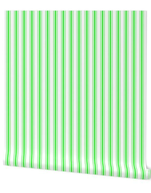 Mattress Ticking Wide Striped Pattern in Neon Green and White Wallpaper