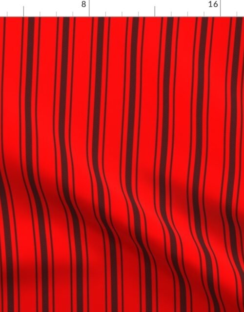 Mattress Ticking Striped Pattern Jet Black on Red Fabric