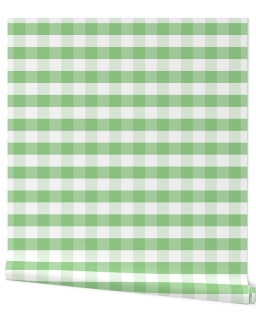 Greenery and White Gingham Check Plaid Wallpaper