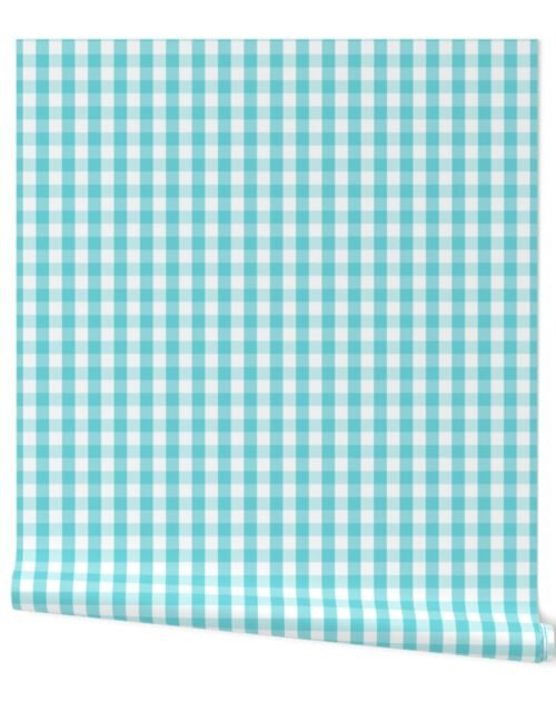 Pale Aqua Blue Gingham Check Pattern Wallpaper