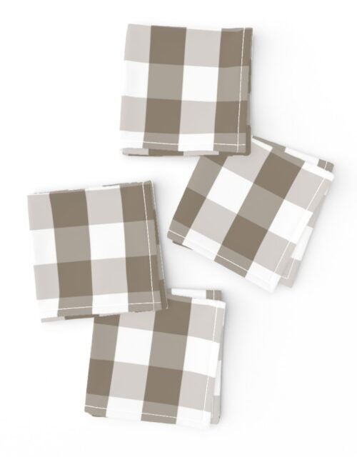 Mulch Brown Gingham Check Plaid Cocktail Napkins