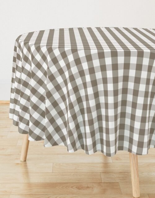 Mulch Brown Gingham Check Plaid Round Tablecloth