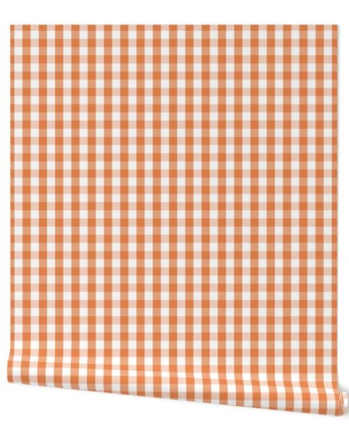 Nasturtium Orange Gingham Check Plaid Wallpaper