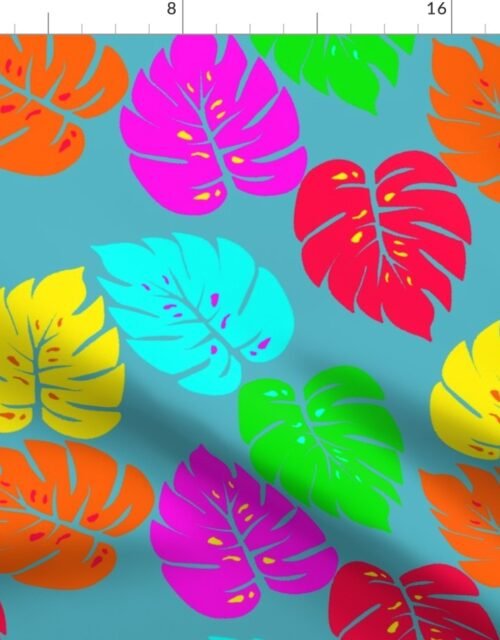 Neon Monstera Hawaiian Tropical Leaves Fabric