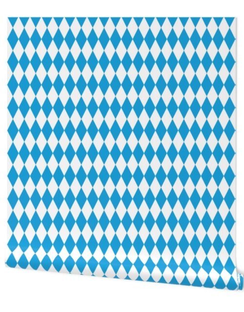 Oktoberfest Bavarian Blue and White Large Diagonal Diamond Pattern Wallpaper