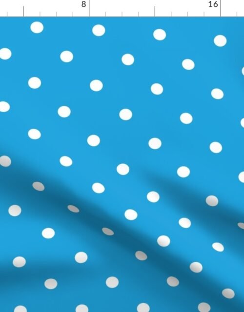 Mini White Polkadots on Oktoberfest Bavarian Blue Fabric