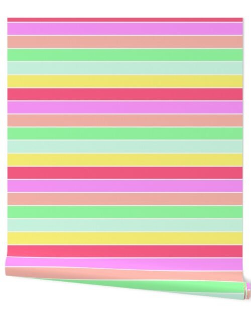 Pastel Rainbow Sorbet Horizontal Deck Chair Stripes Wallpaper