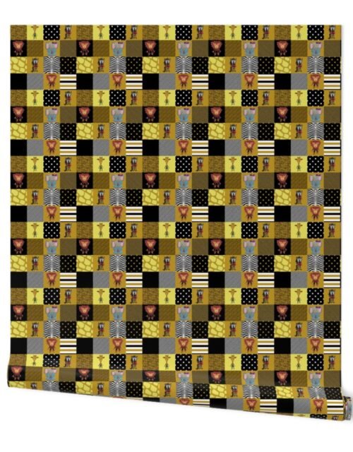 Jungle Friends Mustard and Black Cheater Quilt Wallpaper