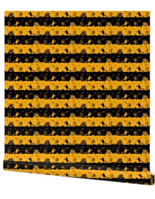 Pale Pumpkin Orange and Black Halloween Nightmare Stripes Wallpaper