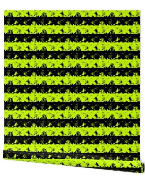 Slime Green and Black Halloween Nightmare Stripes Wallpaper