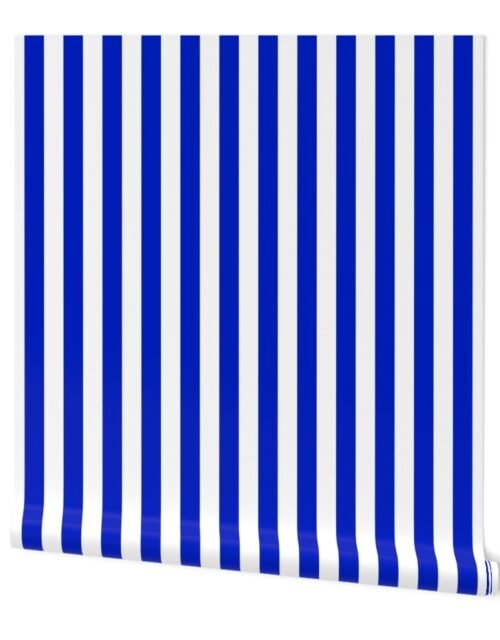 1″ Vertical Cobalt Blue and White Stripe Wallpaper