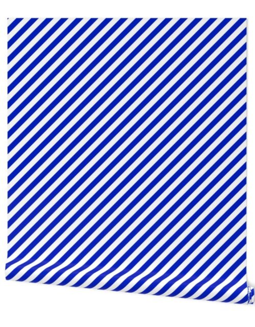 1/2″ Wide Diagonal Cobalt Blue Candy Cane Stripes Wallpaper