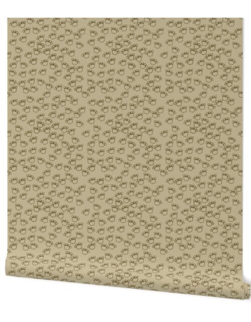 Paw Prints in Brown on Khaki Beige Wallpaper