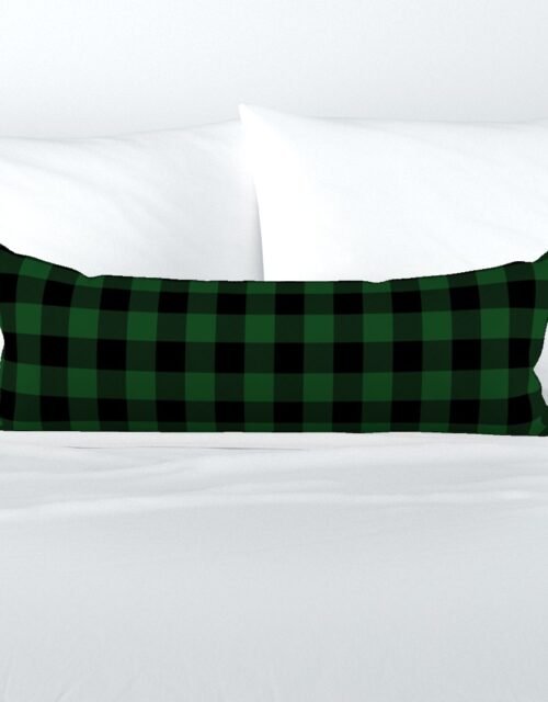 Original Forest Green and Black Rustic Cowboy Cabin Buffalo Check Extra Long Lumbar Pillow