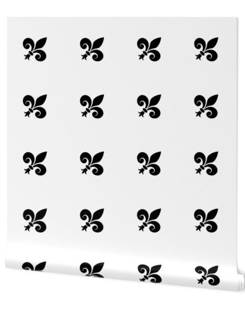 Large Black French Fleur de Lis on White Wallpaper