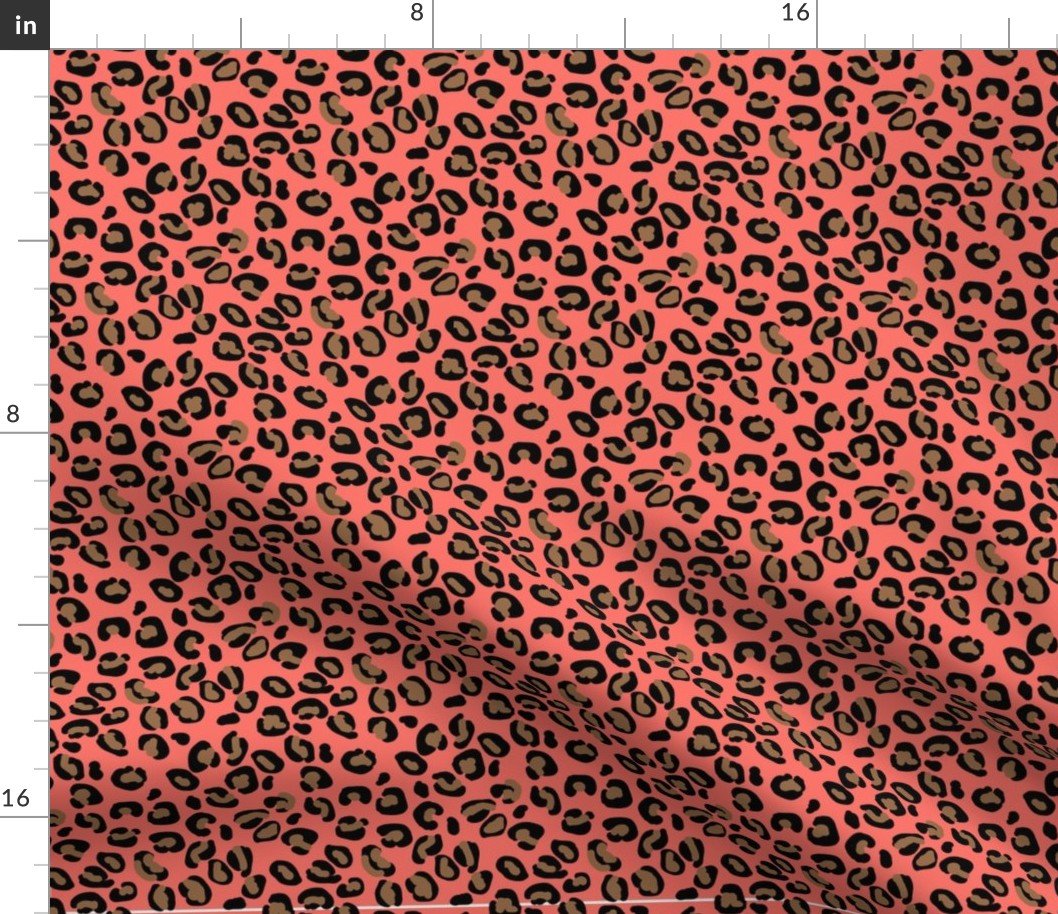 Living Color Color of the Year in Coral Beige and Black Leopard Spots Fabric