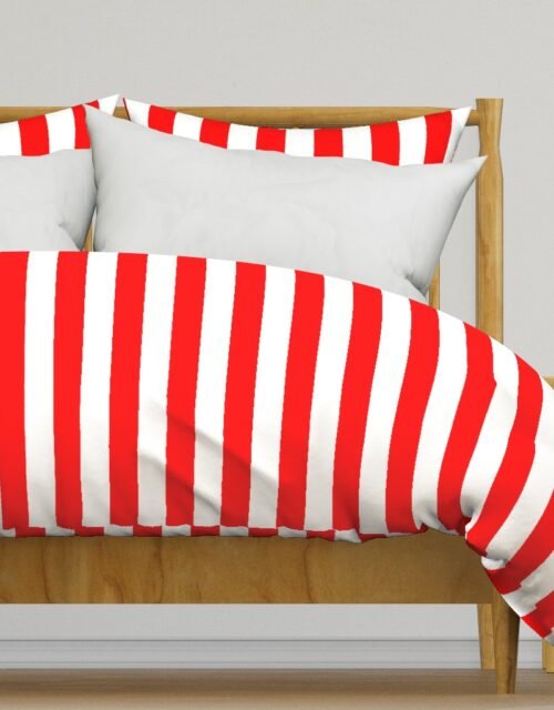 Red and White Wide 2-inch Cabana Tent Vertical Stripes Duvet Cover