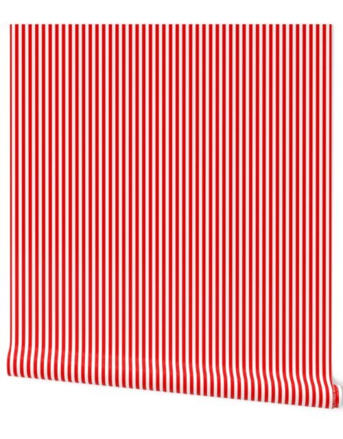 Red and White ¼ inch Sailor Vertical Stripes Wallpaper