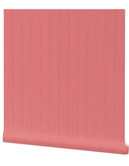 Micro Thin Vertical Red and White 1/16-inch Pin Stripes Wallpaper